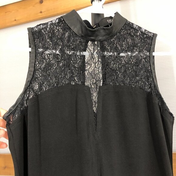 Cut 25 by Yigal Azrouel BlackLeather High Collar Sleeveless Lace Blouse Sz L - Picture 2 of 13